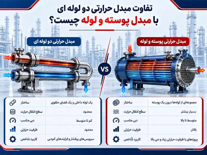 تفاوت مبدل حرارتی دو لوله با پوسته و لوله